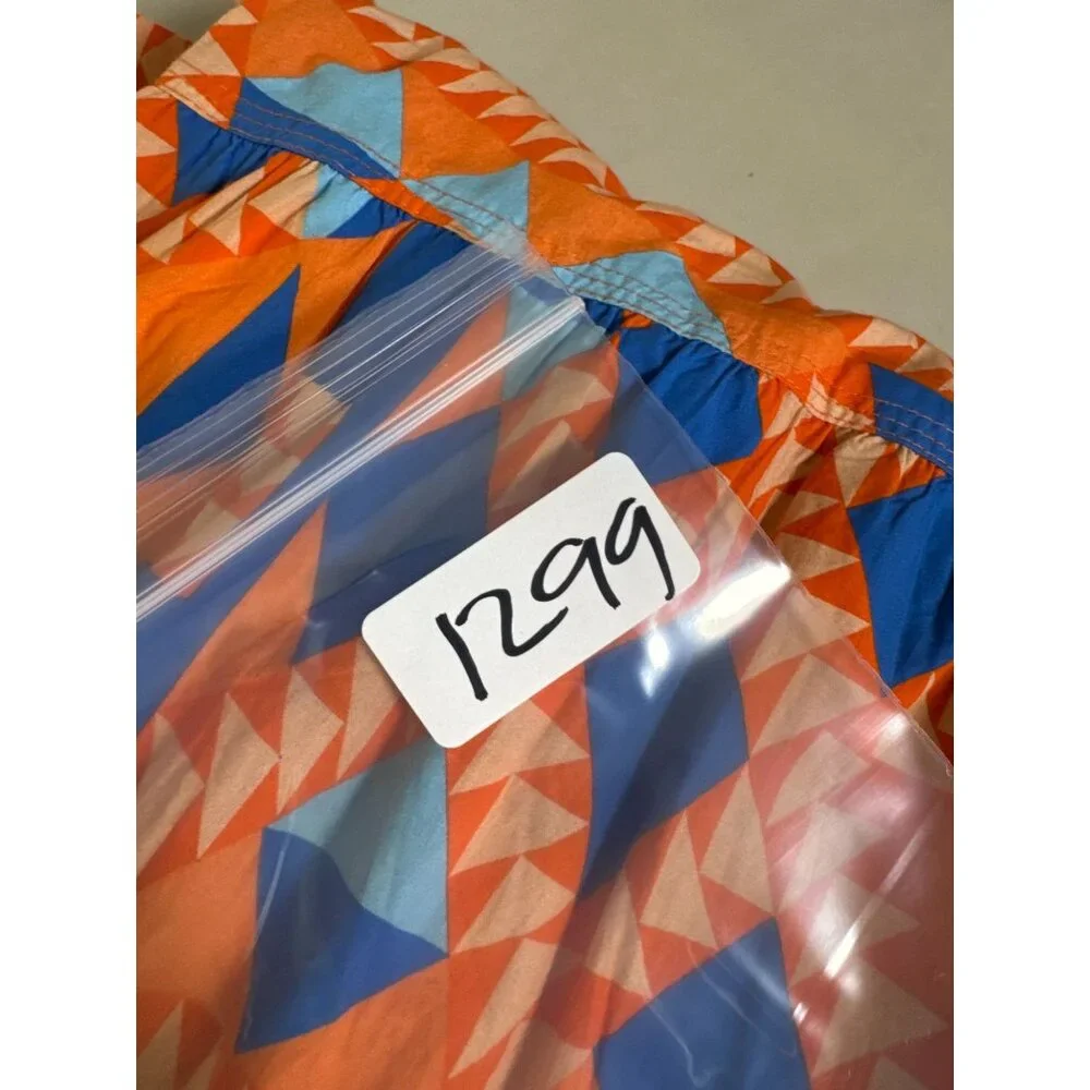 New Marea Womens Grecian Poplin Dress Short Sleeve Orange Blue Size Medium Boho - Picture 12 of 16